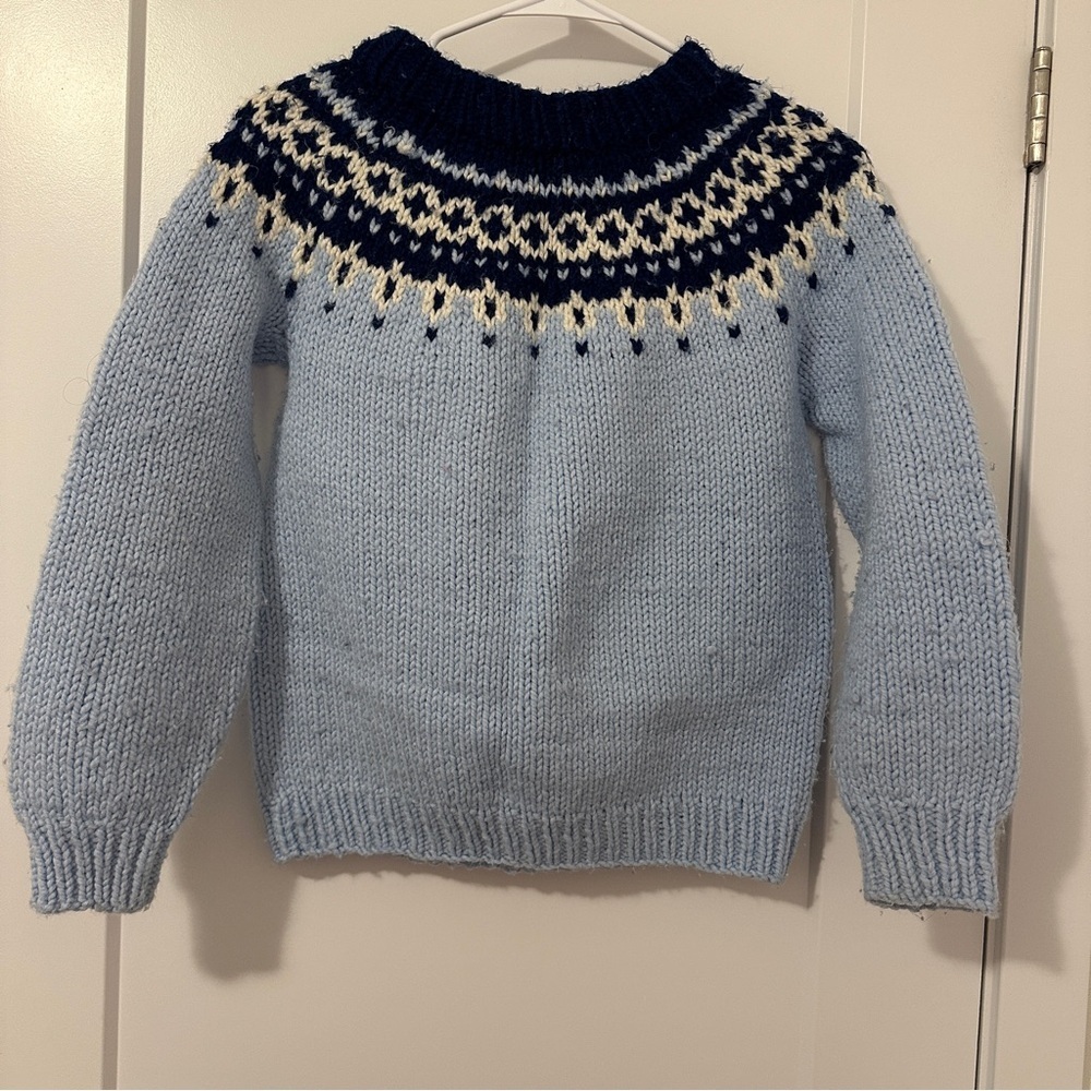 Vintage Hand Knit Blue Fair Isle Sweater Approx Size XS/ S - see measurements - Picture 6 of 9